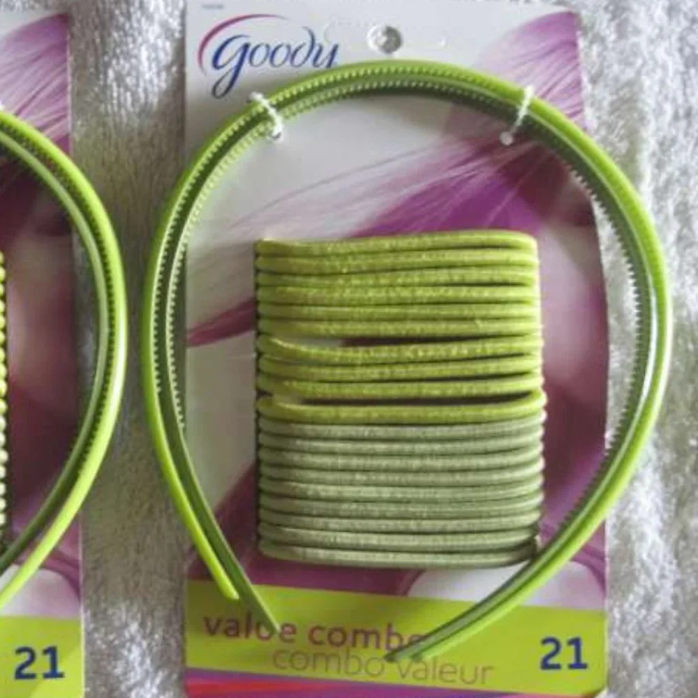 21 Pieces Goody Lime Green Ponytailer Hair Bands Elastics & Plastic Headbands